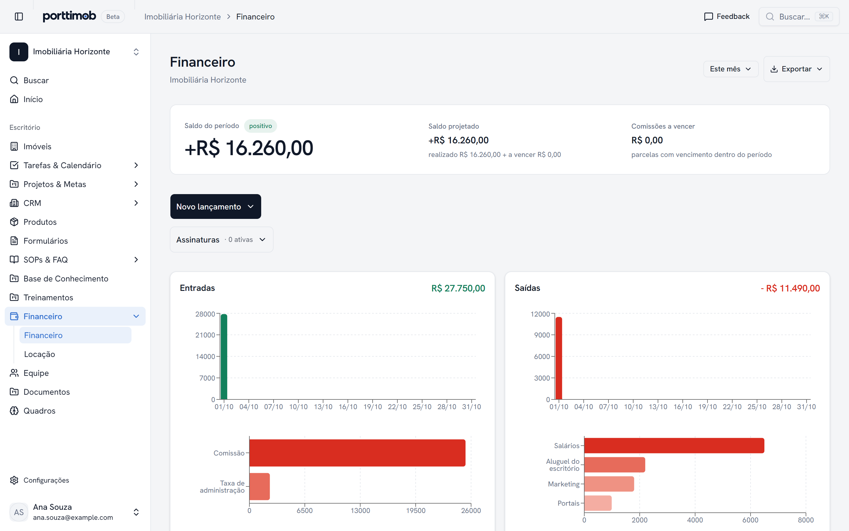 Tela do Módulo Financeiro do Porttimob